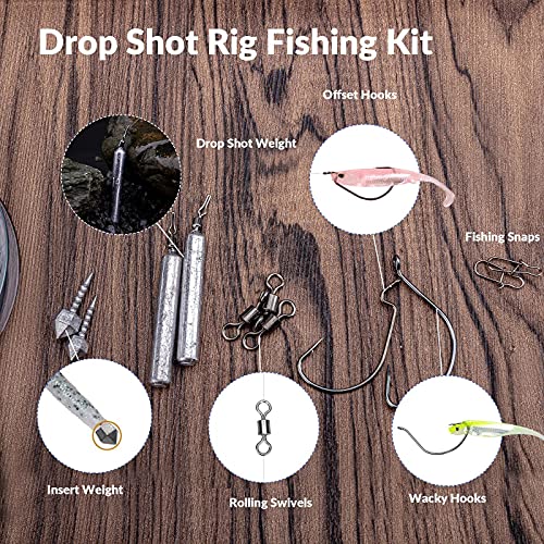 THKFISH Fishing Weights Sinkers Set, 28PCS Fishing Sinker Drop Shot Weights Kit,Drop Shot Rig Wacky Hooks for Saltwater Freshwater Bass Fishing - size: C-103pcs-Weight Kit