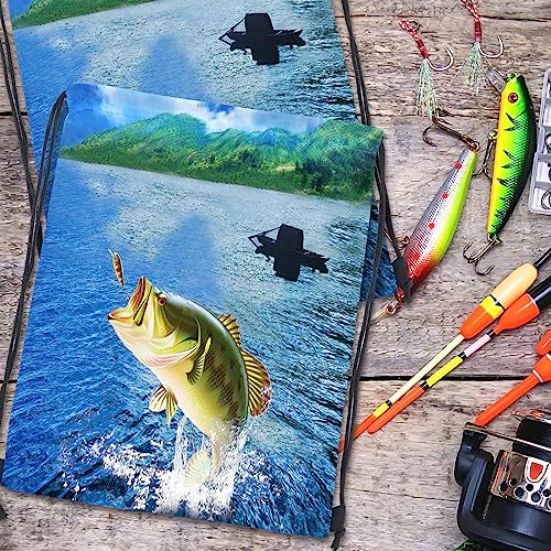 Sanwuta 20 Pcs Fishing Party Favors Fishing Gift Bags Drawstring Bags 17 x 13.4 Inches Fish Party Collection Fish Backpack Fisherman Birthday Decorations for Women Man