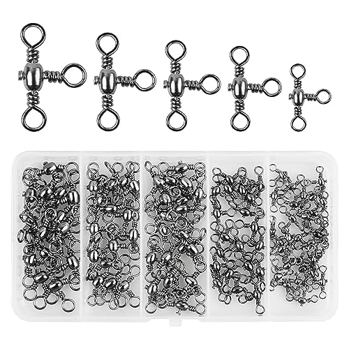 AGOOL Fishing 3 Way Swivels Kit - 100pcs Cross Line Barrel Swivels Triple Swivels Crossline T-Turn Swivels T-Shape Fishing Line Connector Three Way Swivels Catfish Tackle for Saltwater Freshwater