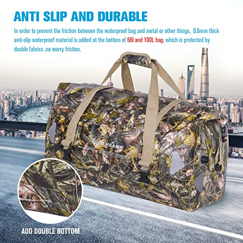 WILD HEART Waterproof Motorcycle Duffel Bag PVC500D Double-bottom With Rope Straps and Inner Pocket 40L 66L 100L for Kayaking, Camping, Boating,Motorcycle - color: 66L Autumn Leaves, size: 66L