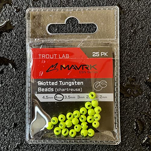 Mavrk Fly Fishing Slotted Tungsten Beads 25pc Refill Pack Euro Nymph Style Flies 5 Essential Colors Gold Silver Copper Black Chartreuse 4 Essential Sizes 4mm 3.5mm 3mm 2.5mm - color: Chartreuse, size: 3mm