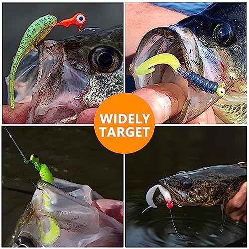 OROOTL Fishing Jig Heads Hooks Set, 60pcs Assorted Round Jig Head with 3D Eyes Painted Jig Heads for Crappie Bass Walleye 3/8oz 1/4oz 1/8oz 1/16oz 1/32oz Saltwater Freshwater Fishing Tackle Kit