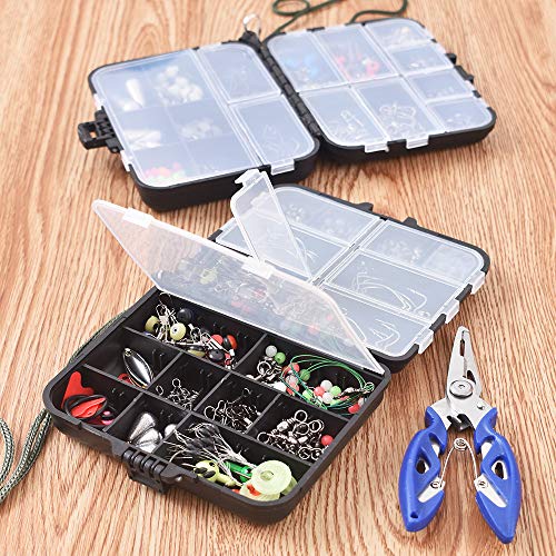 Newk 188PCS Fishing Accessories Kit, Jig Hooks, Bullet Bass Casting Sinker Weights, Fishing Swivels Snaps, Sinker Slides, Fishing Set with Portable Tackle Box