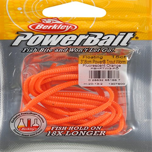 Berkley PowerBait Power Floating Trout Worm Fishing Soft Bait - color: Fluorescent Orange - Original Scent, size: 3" (15 Count)