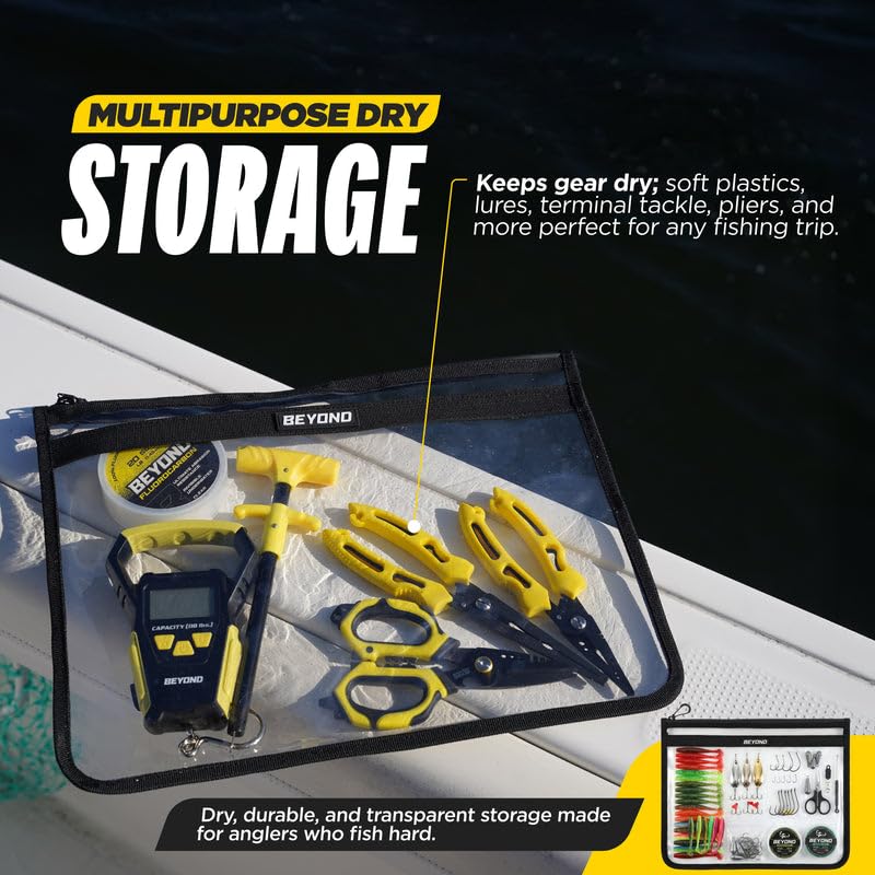 Beyond Fishing DryVault Tackle Storage Bag – Soft Plastic Bait Storage, Fishing Tackle See Through Bait Bag, Water-Resistant, Durable & Transparent Soft Bait Organizer for Easy Gear Access - size: Small - 4 Pack (H 10" x L 12")