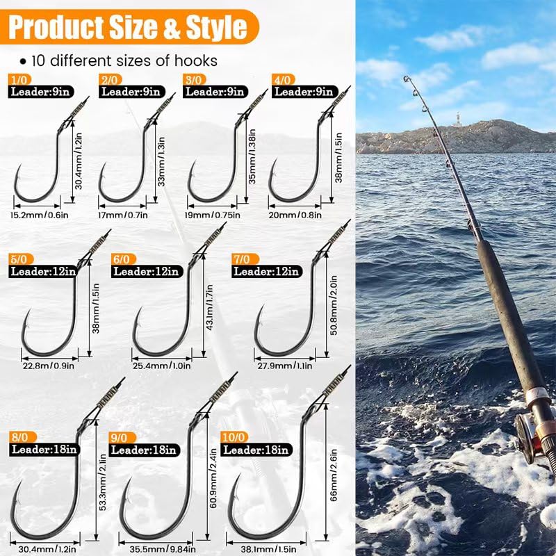 YOTO Circle Hooks Rigs with Saltwater Steel Leader Wire, 25/50PCS Octopus Hook Rig for Bass Catfish Fishing - color: 25pcs/bag, size: 10/0
