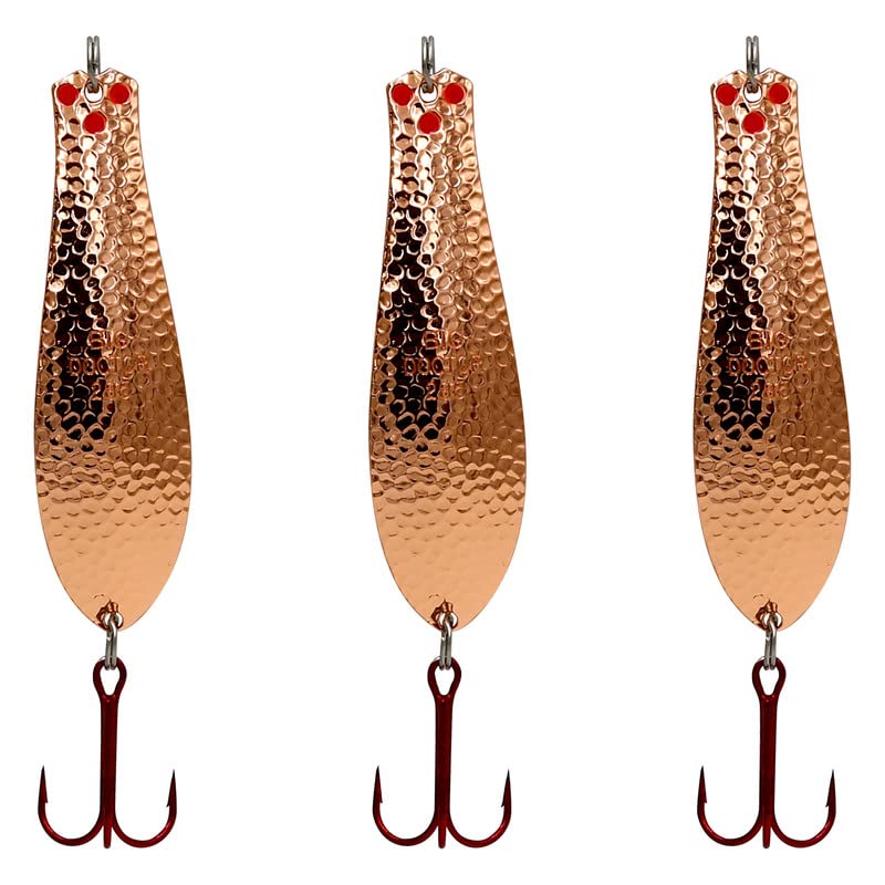 Doctor Spoons Fishing Lures Series - Made in USA - Saltwater & Freshwater - Eagle Claw Hook - Walleye, Bass, Northern, Pike, Salmon, Trout, Striper - Casting, Jigging, Trolling, 3 Pack - color: Hammered Copper, size: 2 1/2" | 3/8 oz