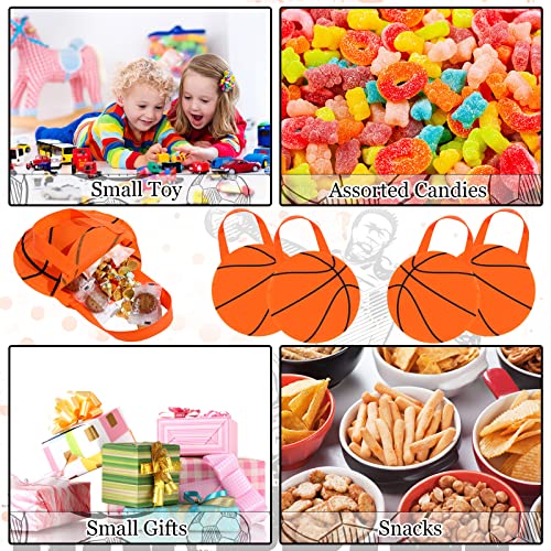 Shihanee 24 Pcs Basketball Gift Bags Basketball Treat Bags with Handle Sports Theme Party Goodie Candy Non Woven Bag for Sport Game Theme Party Favor - style: Basketball