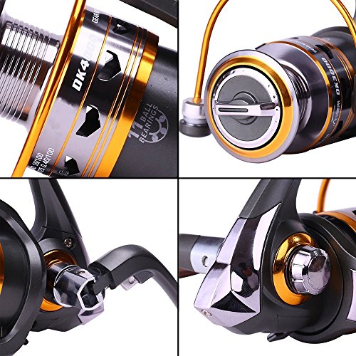 Sougayilang Spinning Fishing Reels with Left/Right Interchangeable Collapsible Wood Handle Powerful Metal Body 5.2:1/5.1:1 Gear Ratio Smooth 11BB for Inshore Boat Rock Freshwater Saltwater Fishing - size: DK5000