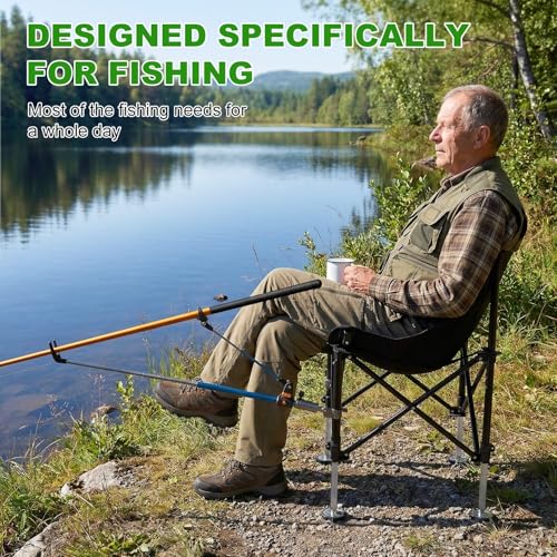 Folding Fishing Chair with Complete Accessories, Portable Camping Chair for Outdoor Fishing, 220LBS Load-Bearing, Non-Slip All-Terrain Design with Storage Bags, Carbon Steel Fishing Chair - color: Black