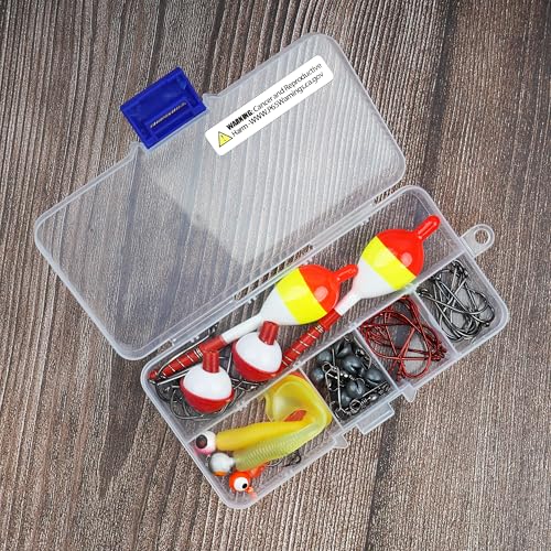 Fishing Tackle Kit Beginners, 58pcs Kids Tackle Box Includes Fishing Hooks Bobbers Sinkers Swivel Snaps Soft Lure Jig Heads Fishing Gifts for Men Starter Equipment