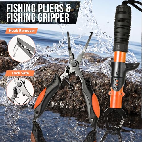 PLUSINNO Fishing Backpack with Floating Fishing Net, Tackle Boxes, Waterproof Sling Tackle Bag For Fish Gear With Rod Holder, Gifts for Men - color: Fishing Backpack With Fishing Net (Orange)