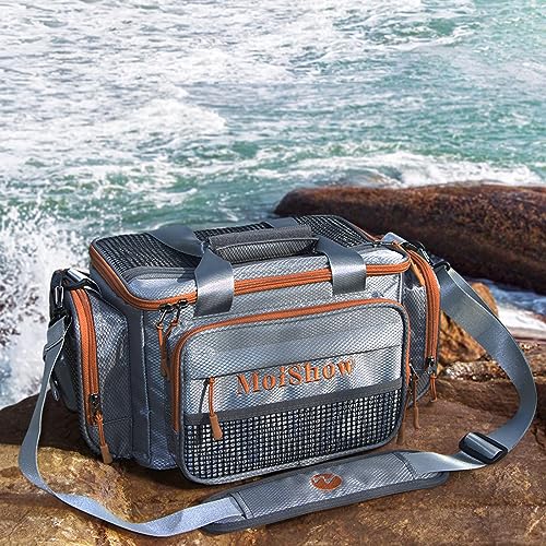 Fishing Tackle Box Bag - Fishing Bags for Saltwater or Freshwater (#Grey) Fishing Tackle Bags - Padded Shoulder Strap - Tackle Bag for 3600 Tackle Box - color: Grey-Small (15.7"*9.8"*7.9")