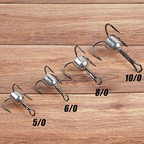 SILANON Snagging Hooks Weighted Treble Hooks,5pcs Large Weighted Treble Fishing Hooks Bunker Snag Hooks with Weight for Baitfish Trout Salmon 5/0 6/0 8/0 10/0 - size: Mix Sizes-5pcs