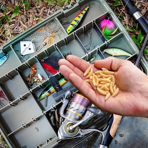 150PCS Fake Worms for Fishing, 20MM Fake Maggots, Fishing Soft Plastic Lures, Micro Lures for Freshwater Ice Lure Fishing Bass, Halloween Decoration