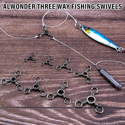 Alwonder 100-Pack 3 Way Swivels Fishing Tackle, 28-143LB Stainless Steel Black Nickel Three Way Swivel Fishing Swivels Connectors Saltwater Freshwater Surf Deep Drop Catfishing Rigs Tackle - size: #2-75LB-100 Pack