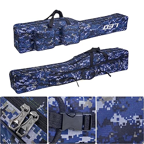 LEOFISHING Fishing Tackle Storage Bag 130cm/4.27ft Portable Fishing Rod Reel Organizer Fishing Pole Gear Tool Cases Carrier Two Layer Durable Oxford Large Capacity Travel Fishing Cover Bag 5 Color - color: Digital Code Camouflage