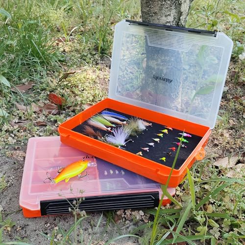 Aventik Fishing Tackle Box Slit Foam Case Jig Box Head Hooks Spinners Spoons Storage Tackle Tray (Orange-3501lure box) - style: Orange-3501lure box(2)