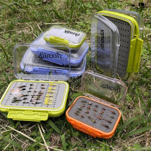 Aventik 2 Sided Clear Fly Fishing Box Waterproof Floating Fly Case with Easy Grip Foam Large Capacity Lightweight Storage for Nymph, Wet, Dry Flies & Lures (2XOrange, SIZE A:4.24X3.04X1.36inch) - color: 2XOrange, size: SIZE A:4.24X3.04X1.36inch