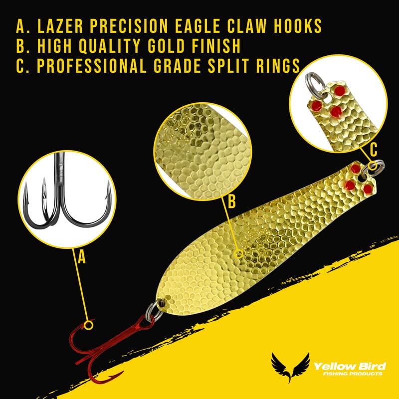 Doctor Spoons Fishing Lures Series - Made in USA - Saltwater & Freshwater - Eagle Claw Hook - Walleye, Bass, Northern, Pike, Salmon, Trout, Striper - Casting, Jigging, Trolling, 3 Pack - color: Hammered Gold, size: 2 1/2" | 3/8 oz
