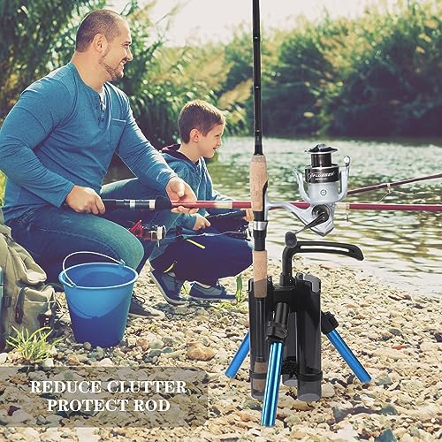 3-Tude Portable Fishing Rod Holder - Stand Holds Up to 3 Rods, Outdoor Fishing Gear Equipment Organizer - color: Long-Blue