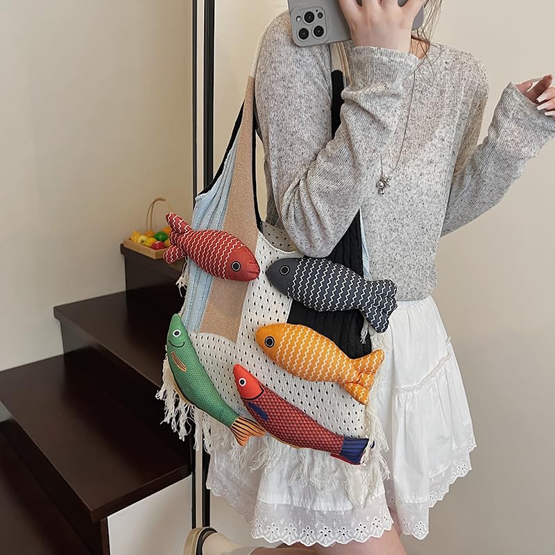 Bohemian style travel handbag for women large-capacity woven bag vacation beach seaside tote bag crochet purse - color: White
