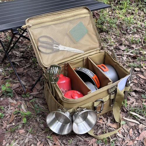 Tactical Camping Storage Bag 18L Tactical Utility Tote Bag Camping Cookware Organizer Trunk Organizer (Khaki) - color: Khaki