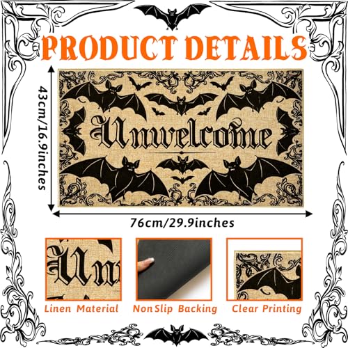 Unwelcome Halloween Doormat Outdoor Indoor Entrance Black Bat Doormat Front Back Door Welcome Door Mat Entryway Floor Mat Inside Outside Non Slip Carpet Porch Hallway Rug Housewarming Gift - color: Halloween