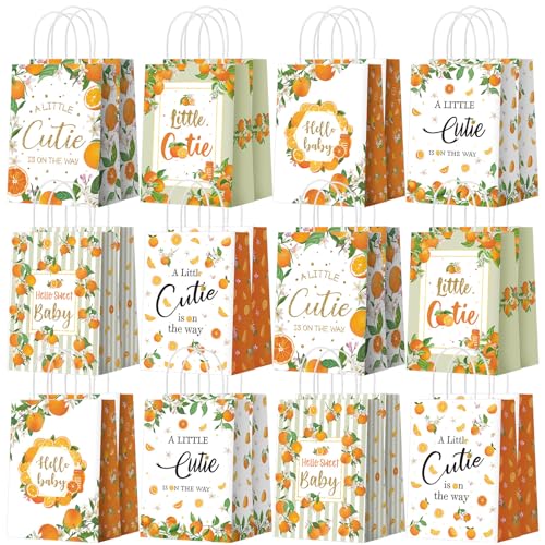 Kosiz 24 Pcs Orange Party Favor Bags Little Cutie Baby Shower Decorations Hey Cutie Goody Gift Bags with Handles Tangerine Treat Candy Pouch for Orange Birthday Party Decoration Summer Supplies - style: Little Cutie