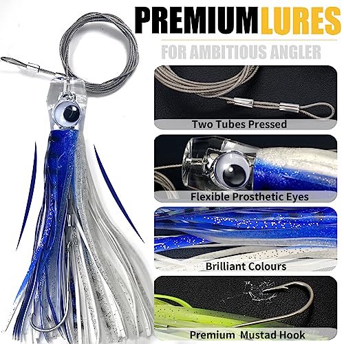 YOTO Trolling Lure Saltwater,6.5/9 inch 6 pcs Squid Skirted Deep Sea Fishing Lure kit,Tuna,Marlin,Wahoo,Shark,Mahi Trolling Fishing Lures - color: 6.5in - 6pcs