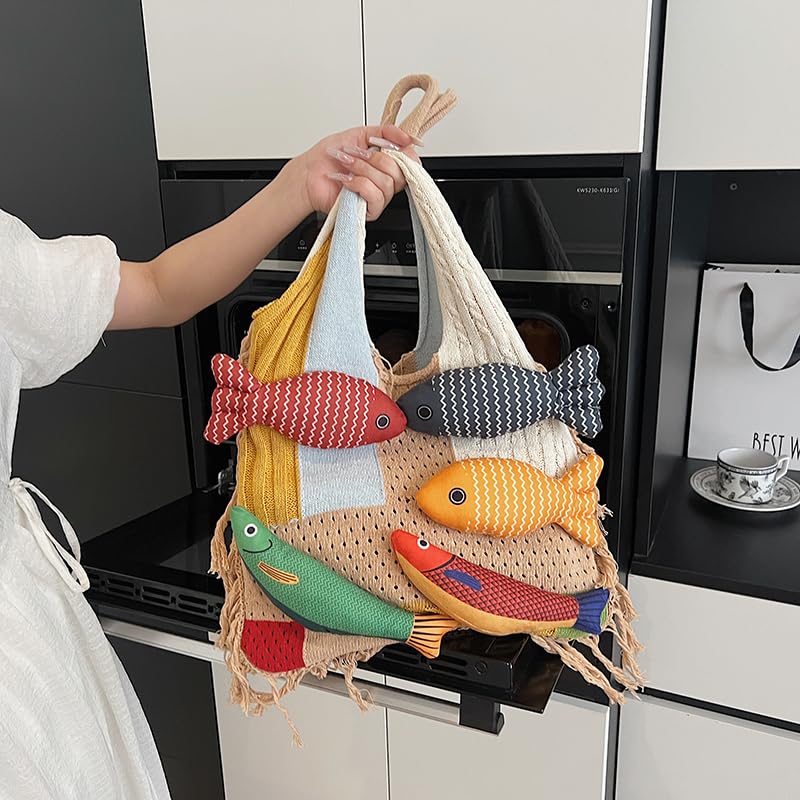 Bohemian style travel handbag for women large-capacity woven bag vacation beach seaside tote bag crochet purse - color: Khaki