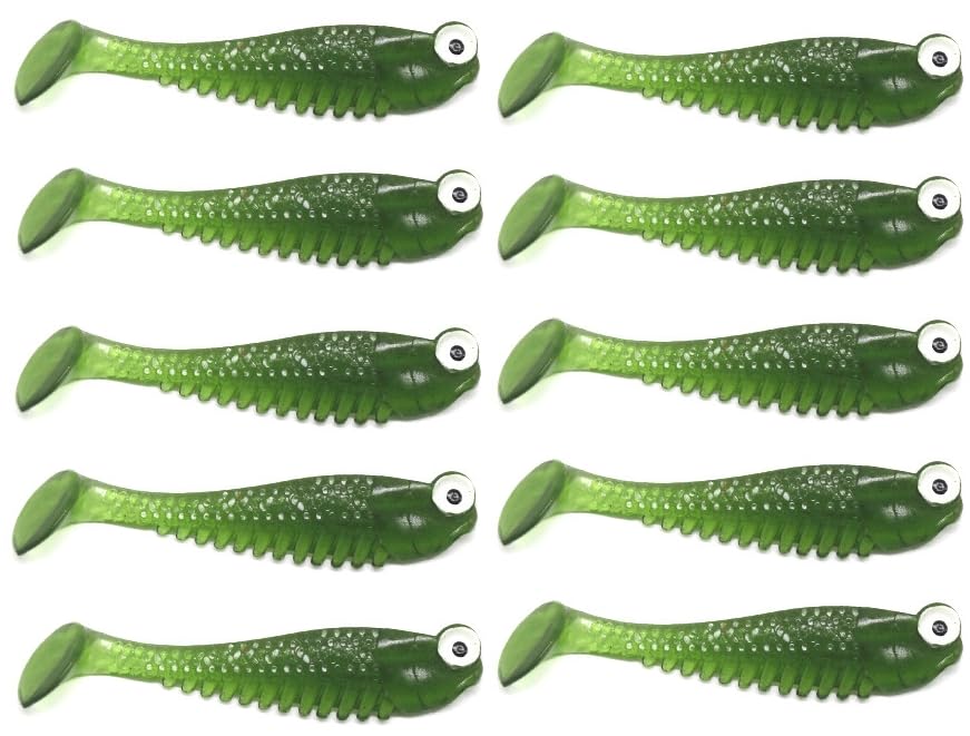 10Pcs Glow in The Dark Fishing Lures, Soft Plastic Swimbaits for Freshwater or Saltwater Use, Walleye Fishing Lures for Night Fishing Bass, Crappie, and Trout - color: Dark Green