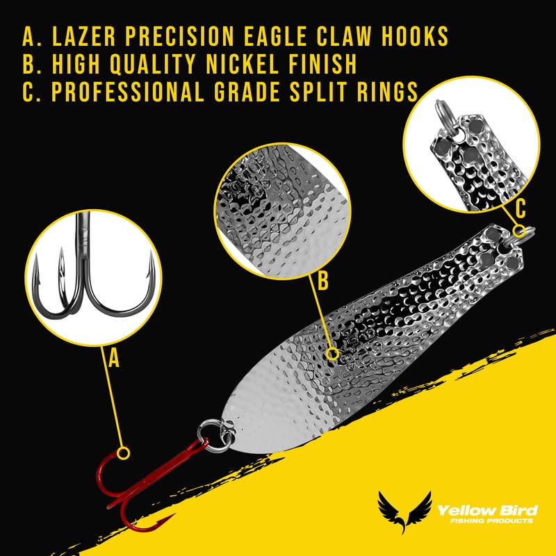 Doctor Spoons Fishing Lures Series - Made in USA - Saltwater & Freshwater - Eagle Claw Hook - Walleye, Bass, Northern, Pike, Salmon, Trout, Striper - Casting, Jigging, Trolling, 3 Pack - color: Hammered Nickel, size: 1 7/8" | 1/4 oz