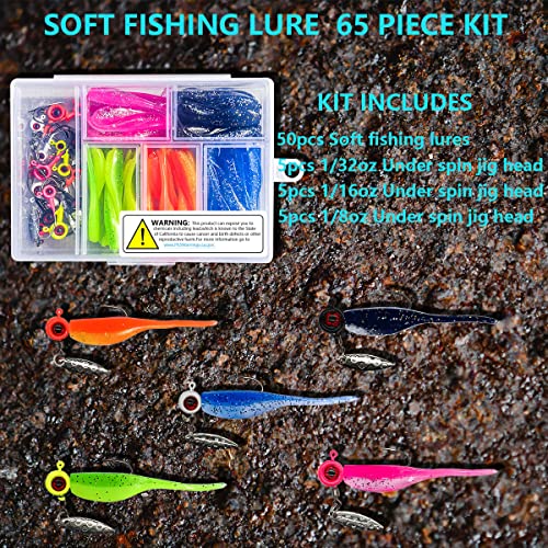 65Pcs Crappie Jigs Lure kit, 2 inch Crappie Bait with Fishing Jig Heads Hooks for Saltwater Freshwater Bass Trout - color: D: 15pcs crappie jigs and 50pcs lures
