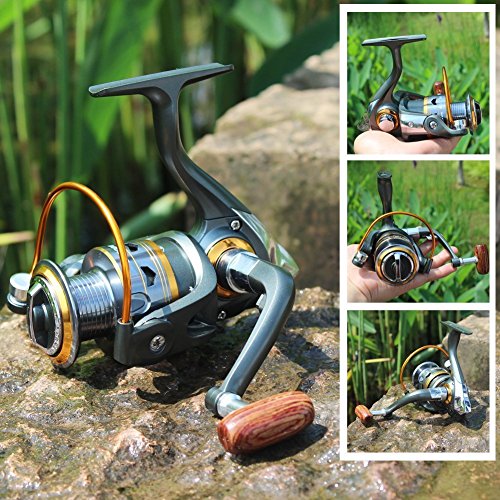 Sougayilang Spinning Fishing Reels with Left/Right Interchangeable Collapsible Wood Handle Powerful Metal Body 5.2:1/5.1:1 Gear Ratio Smooth 11BB for Inshore Boat Rock Freshwater Saltwater Fishing - size: DK4000
