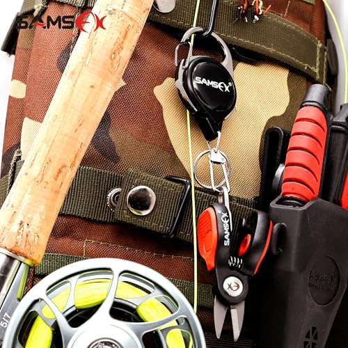 SAMSFX Fishing Nipper with Retractable Tether, Stainless Steel Blades that Cut Braid, Mono and Fluoro Lines, SNIP, Fishing Line Cutters (Green) - color: Green