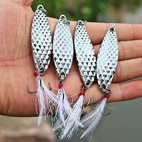 Sougayilang Fishing Spoons Hard Fishing Lures Treble Hooks Salmon Bass Metal Fishing Lure Baits 1/2 OZ - color: MIX 6pcs