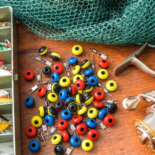 150 Pcs Fishing Line Sinker Slides Fishing Float Connector Rolling Swivels with Interlock Snaps for Catfish Carp Bass, Red Yellow Blue Color Coded 3 Sizes (Large, Medium, Small)