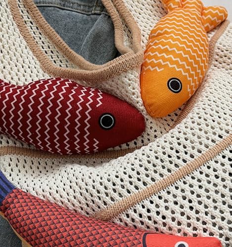 Knitted Beach Shoulder Bag for Women 3D Fish Bohemian Tote Versatile Purse Soft Hobo Handbag for Summer Vacation 2026 - color: B Red