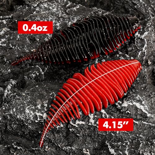 4.15'' Soft Swimbait Fishing Soft Plastic Lures 8pcs/24pcs Double-Color Lure for Bass Fishing Worms for Largemouth Bass - style: Red+black