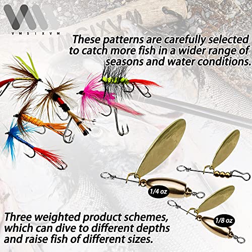 Trout Lures Fishing Spinnerbaits, Rooster Bait Tail Hard Metal Brass Spinner Baits Trout Fishing Lures for Bass Salmon Pike Freshwater Saltwater - color: A4-W70-6pcs-3/8oz