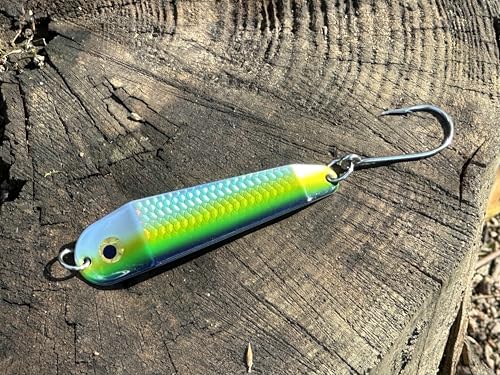 Loony Spoons Max 4-Pack Premium Fishing Lures | Salmon, Trout, Walleye - Saltwater and Freshwater - Green Hornet, Lemon Lime, Herring Aid, Dorado - size: Size 3 - 3"