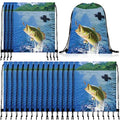 Sanwuta 20 Pcs Fishing Party Favors Fishing Gift Bags Drawstring Bags 17 x 13.4 Inches Fish Party Collection Fish Backpack Fisherman Birthday Decorations for Women Man