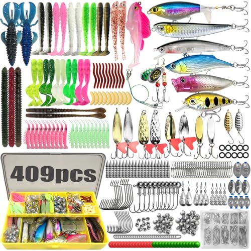 CATCHRO 409 Pcs Fishing Lure Kit & Tackle Box Set, Complete Fishing Stuff for Freshwater & Saltwater, Kids Tackle Box with Hooks, Lures & Accessories, Ideal Gifts for Fishermen & All Skill Levels.