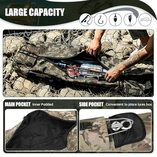 Fishing Rod Bag Fishing Rod Case, Durable Folding 900D Oxford Fabric Portable Large Capacity Waterproof, Fishing Gifts for Men Boys - color: Green Caomo