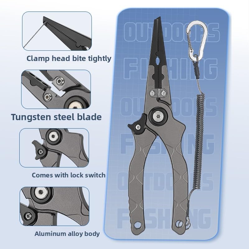7.6-inch Multifunctional Aluminum Alloy Fishing Pliers, Fish Hook Remover, Split Ring Pliers, Fishing line Cutter, Lead Sinker Installation, seawater Corrosion Resistance, Men's Fishing Gift