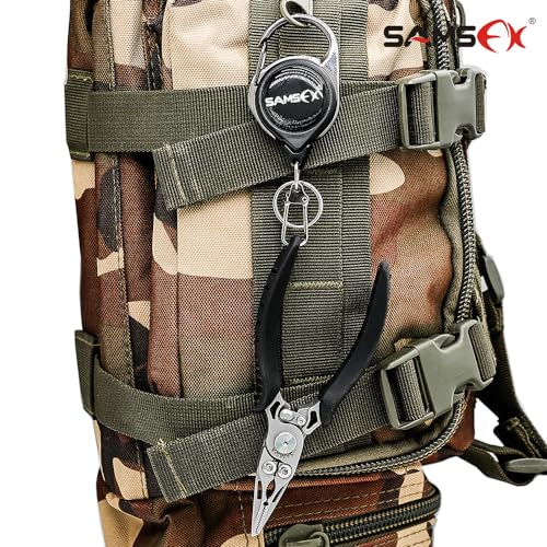 SAMSFX Mini Snap Split Ring Fishing Pliers with Retractors Combo, Scissors Braid Cutters, Lightweight Stainless Steel Fly Fishing Tools, Split Ring Pliers, Hook Remover