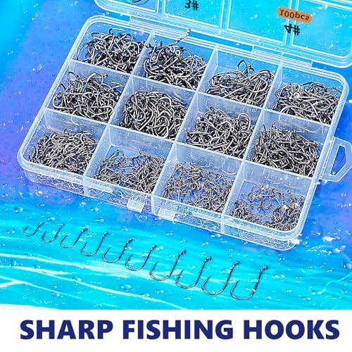 UCEC Octopus Hooks Saltwater Freshwater, Small Fishing Hooks 1000/400/150PCS Barbed Catfish Bend Eye Circle Hook, for Dad Fish Hook Kit Size1/0#1#2#3#4#5#6#7#8#9#10#11#12 - color: 1000PCS Size: #3 #4 #5 #6 #7 #8 #9 #10 #11 #12