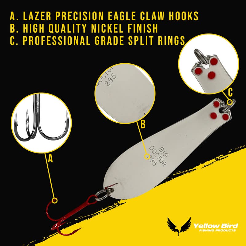 Doctor Spoons Fishing Lures Series - Made in USA - Saltwater & Freshwater - Eagle Claw Hook - Walleye, Bass, Northern, Pike, Salmon, Trout, Striper - Casting, Jigging, Trolling, 3 Pack - color: Nickel, size: 3 3/4" | 5/8 oz