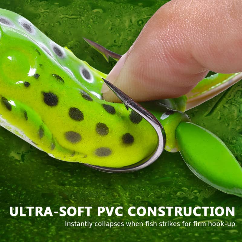 Frog Fishing Lures for Bass ，Weedless Fishing Lures，Top Water Frog Lures for Bass Fishing，Perfect Lifelike Surface Bass Lure, for Saltwater/Freshwater Bass Trout
